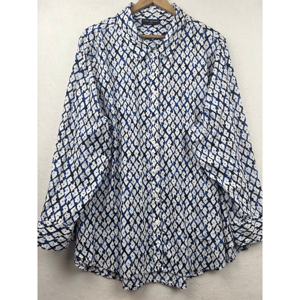 Lane Bryant Button Front Shirt Womens 26 28 Geometric Long Sleeve Boho